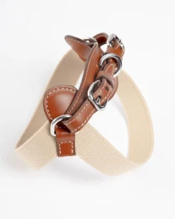 Aria Textile Dog Harness in Natural + Tobacco (Made in Italy)