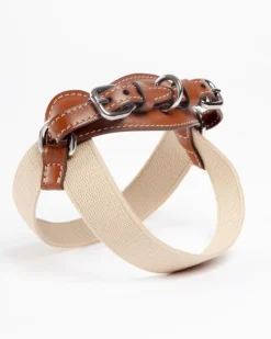 Aria Textile Dog Harness in Natural + Tobacco (Made in Italy)