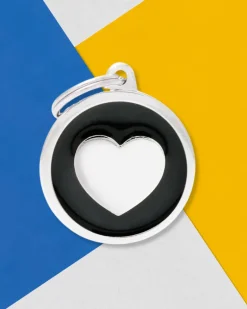 Black & White Chic Circle Heart Pet ID Tag