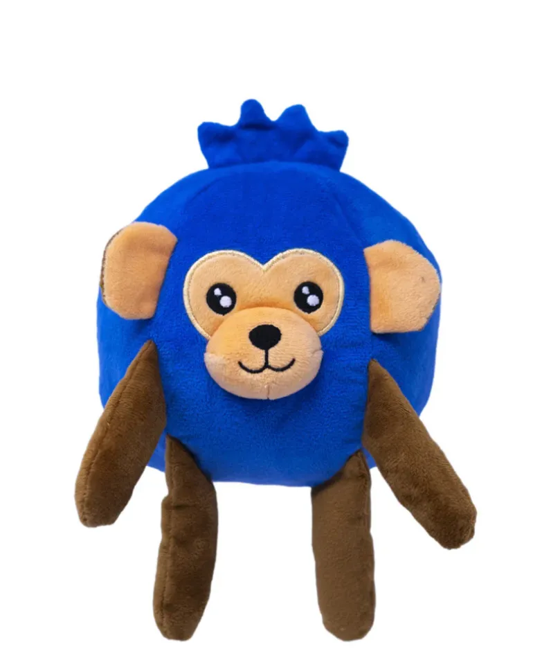 Blueberry Monkey Squeaky Plush Dog Toy