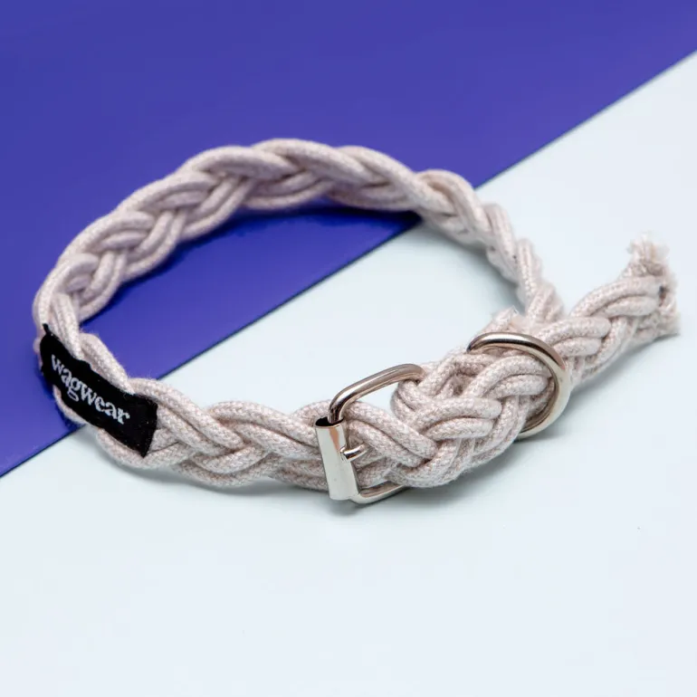 Braided Fisherman Dog Collar in Off-White (Made in the USA)