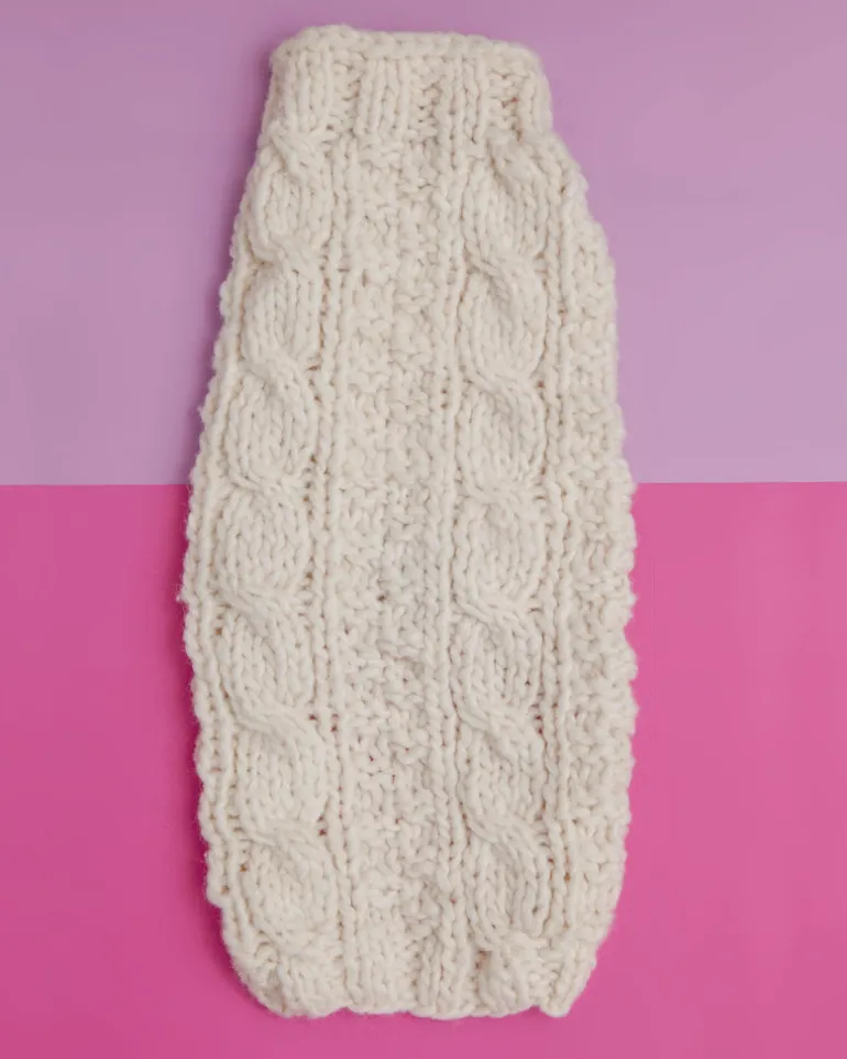 Cable Knit Wool Dog Sweater in Natural