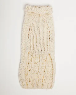 Cable Knit Wool Dog Sweater in Natural