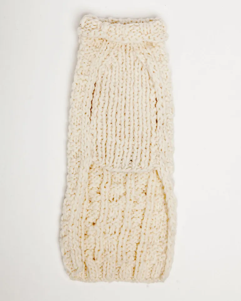 Cable Knit Wool Dog Sweater in Natural