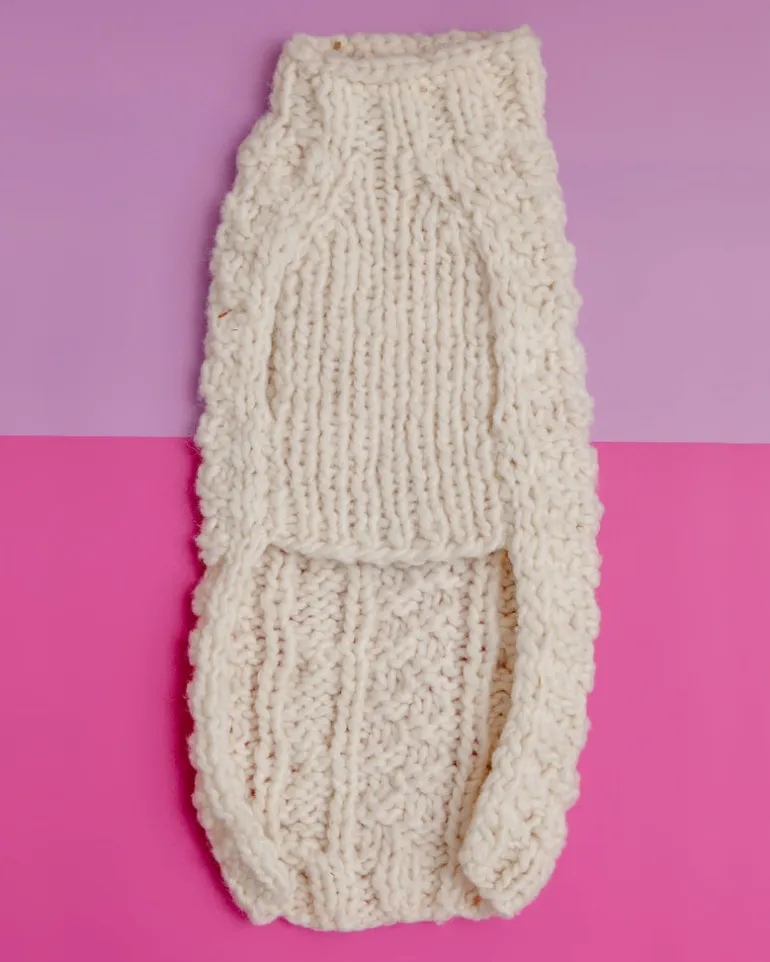 Cable Knit Wool Dog Sweater in Natural