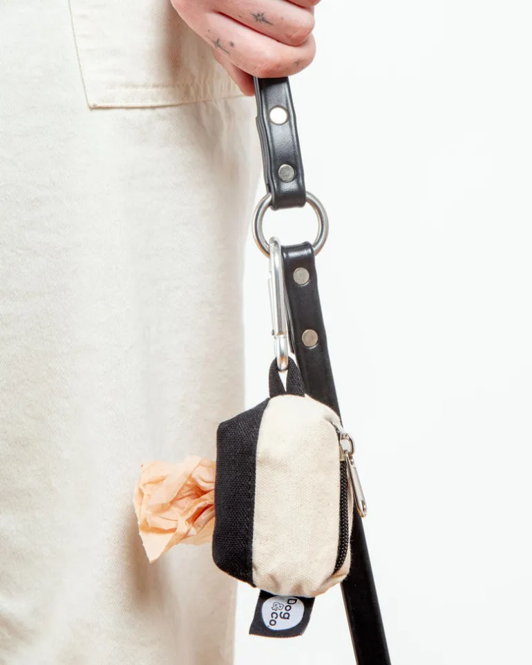 Canvas Clean-Up Poo Bag Roll Holder in Natural + Black