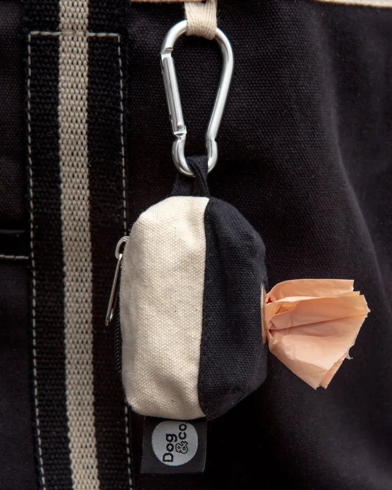 Canvas Clean-Up Poo Bag Roll Holder in Natural + Black