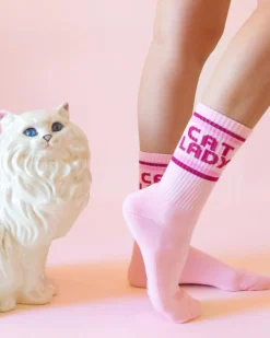 Cat Lady Striped Ribbed Crew Socks