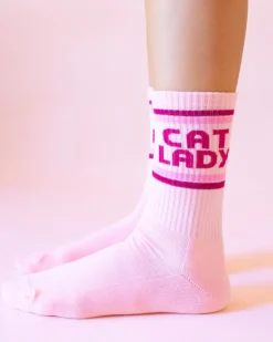 Cat Lady Striped Ribbed Crew Socks