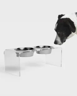 Clear Lucite Double Bowl Pet Feeder (Made in the USA) (Direct-Ship)