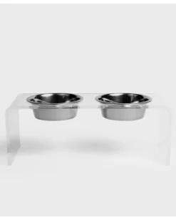 Clear Lucite Double Bowl Pet Feeder (Made in the USA) (Direct-Ship)