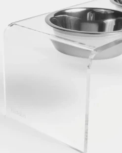 Clear Lucite Double Bowl Pet Feeder (Made in the USA) (Direct-Ship)