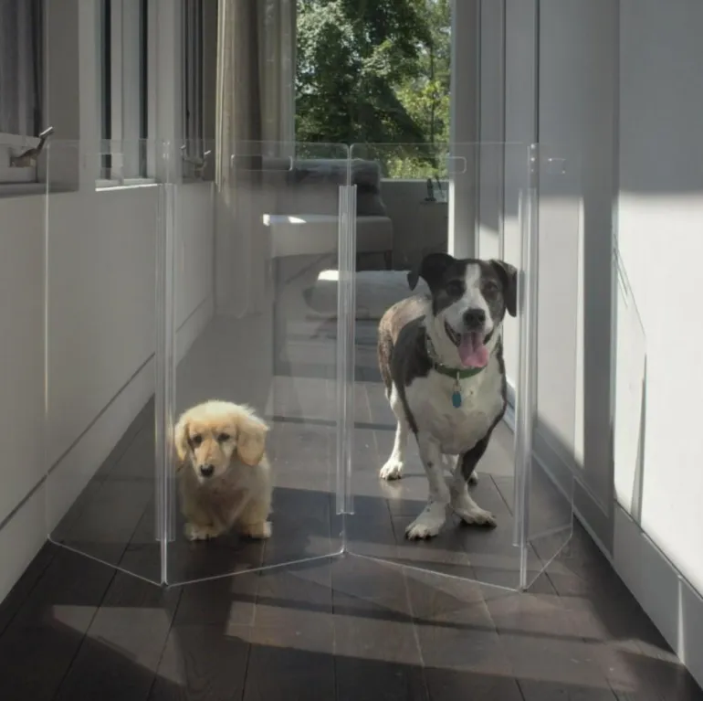 Clear Lucite Freestanding Zig-Zag Pet Gate (Made in the USA) (Direct-Ship)