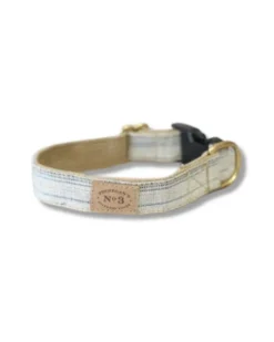 Cream & Navy Seed Sack Dog Collar (Made in the USA)