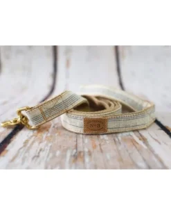 Cream & Navy Seed Sack Dog Lead (Made in the USA)
