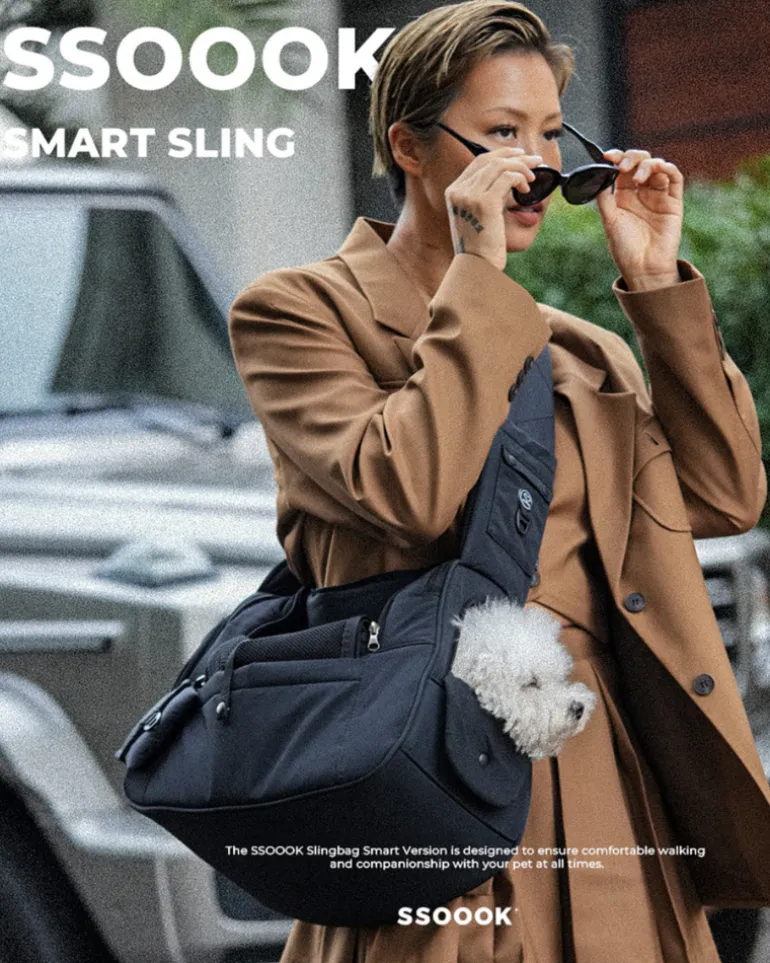 Crossbody SMART Sling Dog Carrier in Black or Beige