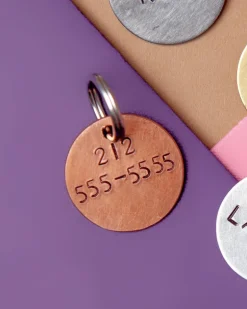 Custom-Stamped Round Pet Name Tag in Copper, Brass, or Aluminum (Custom/Drop-Ship)