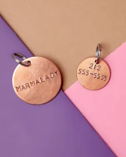 Custom-Stamped Round Pet Name Tag in Copper, Brass, or Aluminum (Custom/Drop-Ship)