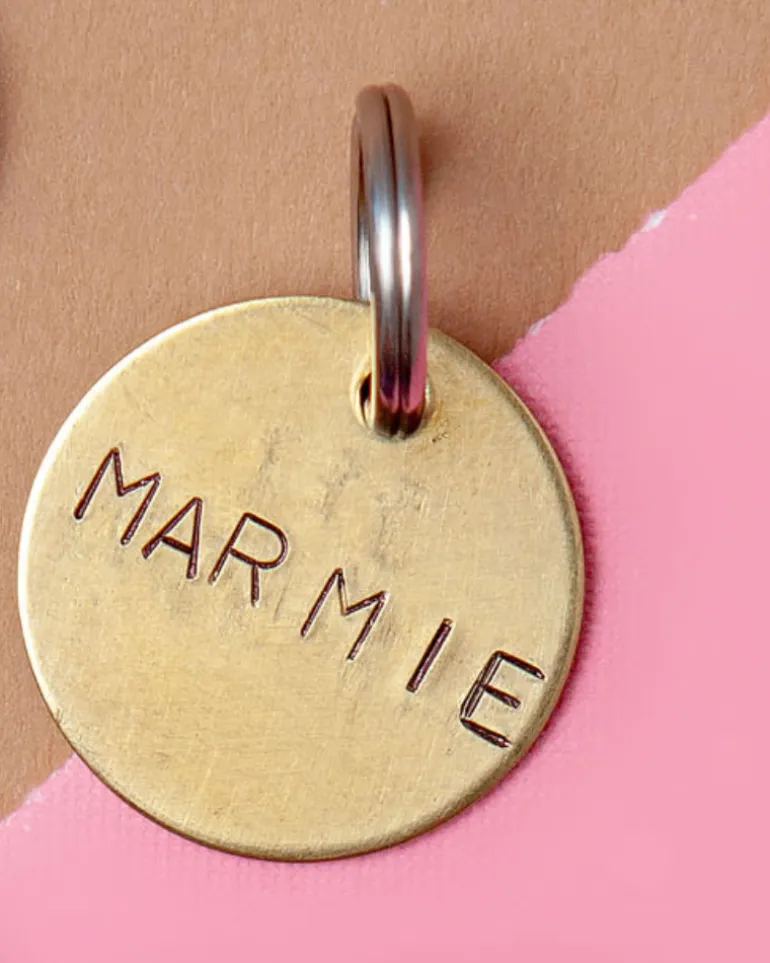 Custom-Stamped Round Pet Name Tag in Copper, Brass, or Aluminum (Custom/Drop-Ship)