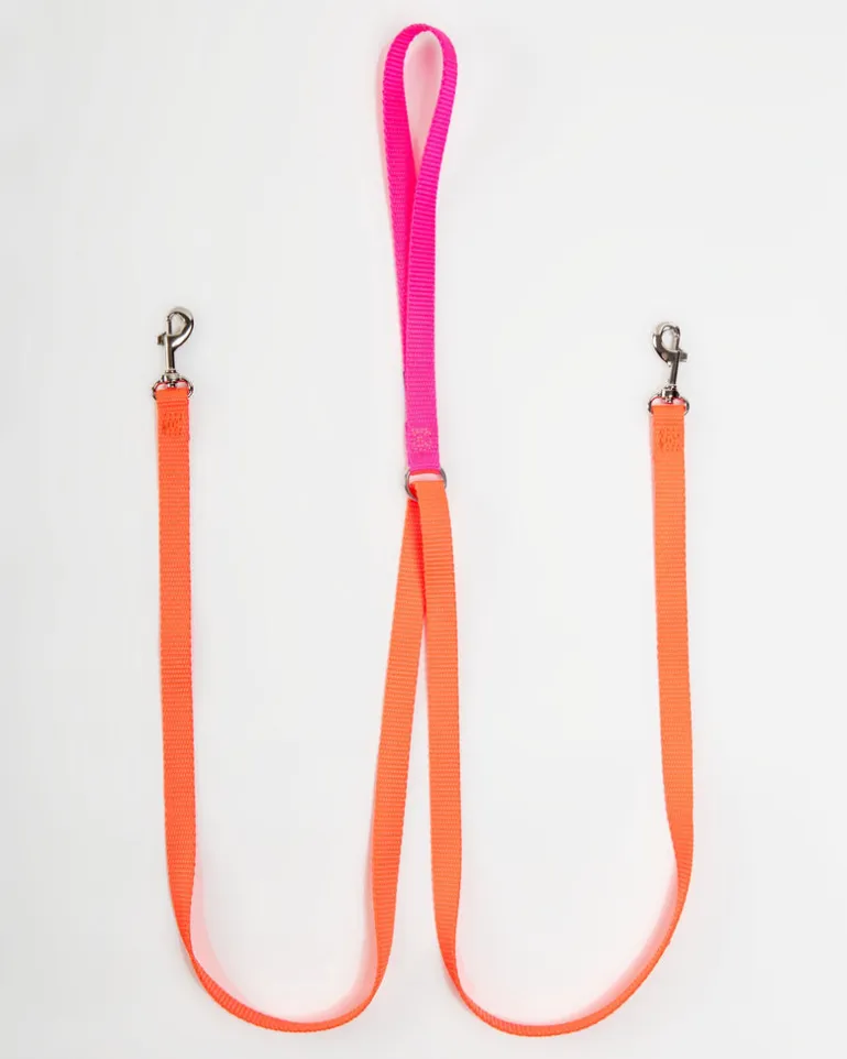Double Clip Training Leash in Hot Pink + Neon Orange (Made in the USA)