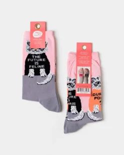Future is Feline Cotton Kitty Crew Socks