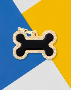 Glam Bone Dog Tag in Black & Gold
