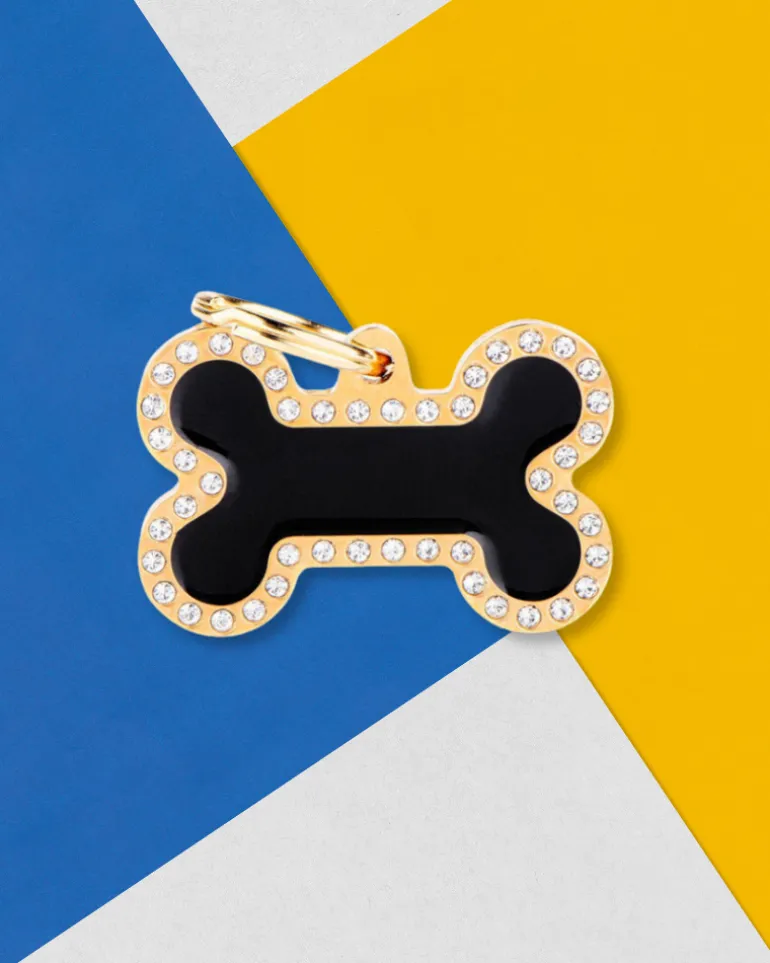 Glam Bone Dog Tag in Black & Gold