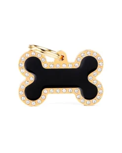 Glam Bone Dog Tag in Black & Gold