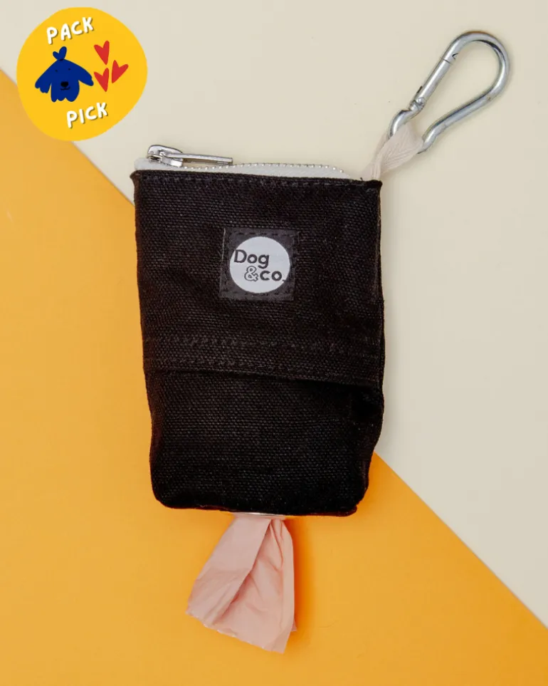 Good Girl Bag Treat + Poop Bag Holder in Black Canvas with Natural Trim