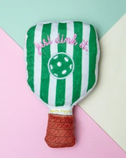 Green Stripe Pickleball Paddle Plush Squeaky Dog Toy