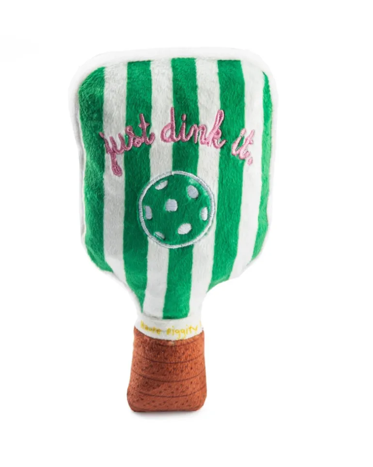 Green Stripe Pickleball Paddle Plush Squeaky Dog Toy
