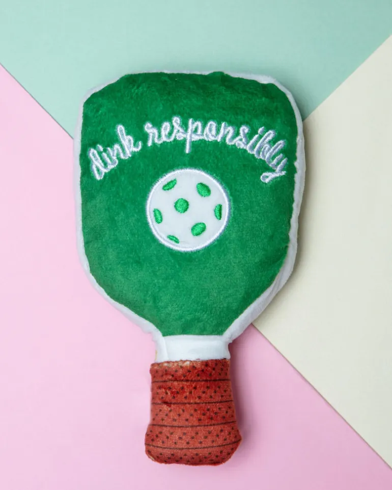 Green Stripe Pickleball Paddle Plush Squeaky Dog Toy