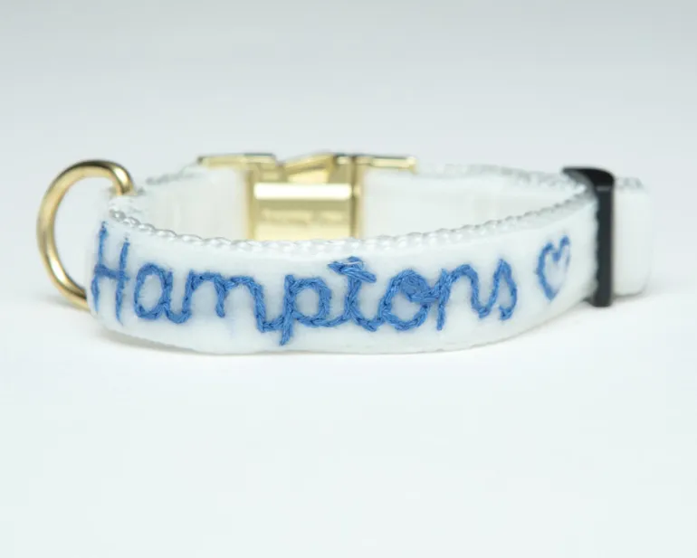 *Hamptons* Embroidered Velvet Dog Collar (Made in the USA)