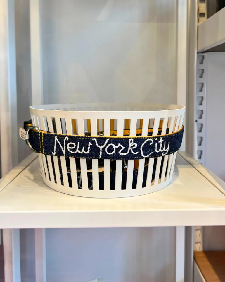 Hand Embroidered "New York City" Dog Collar in Dark Denim (Made in the USA)