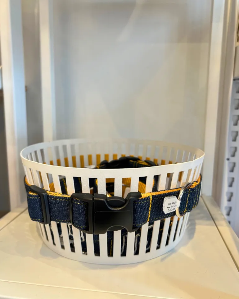 Hand Embroidered "New York City" Dog Collar in Dark Denim (Made in the USA)