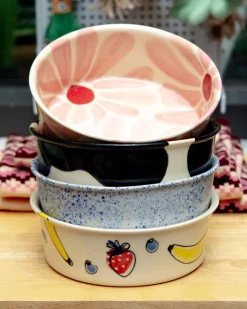 Handmade Ceramic Dog Bowl in Cow Print (Made in the USA)