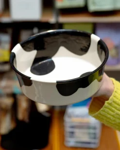 Handmade Ceramic Dog Bowl in Cow Print (Made in the USA)