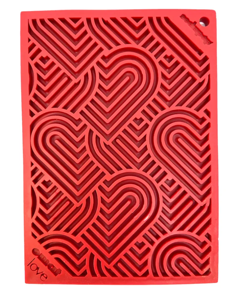 Hearts Dog Lick Mat in Red (Made in the USA)
