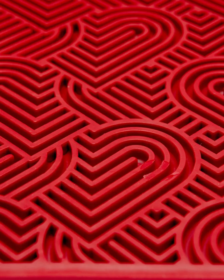 Hearts Dog Lick Mat in Red (Made in the USA)