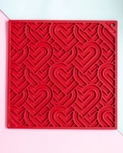 Hearts Dog Lick Mat in Red (Made in the USA)