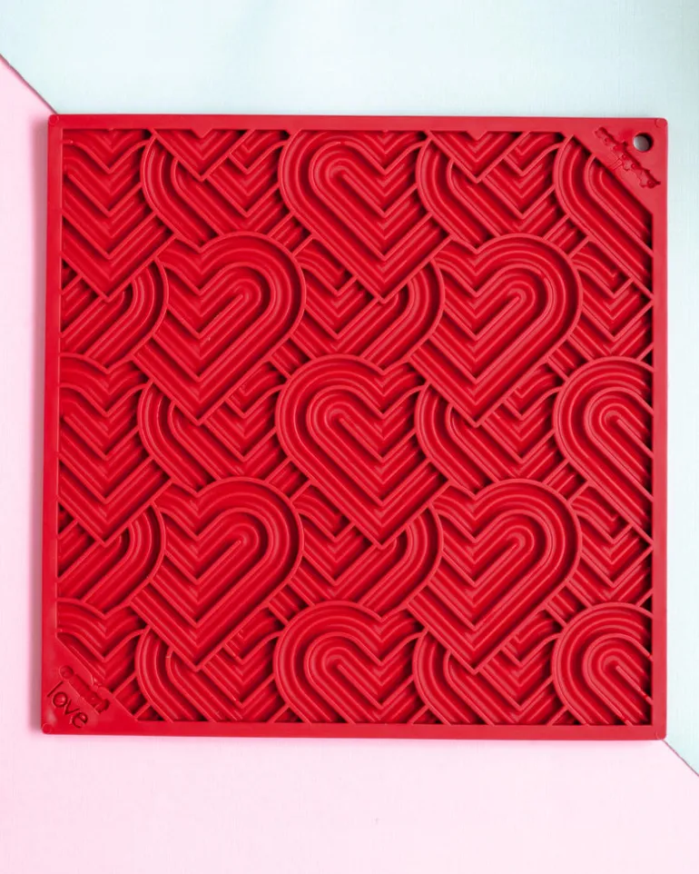 Hearts Dog Lick Mat in Red (Made in the USA)