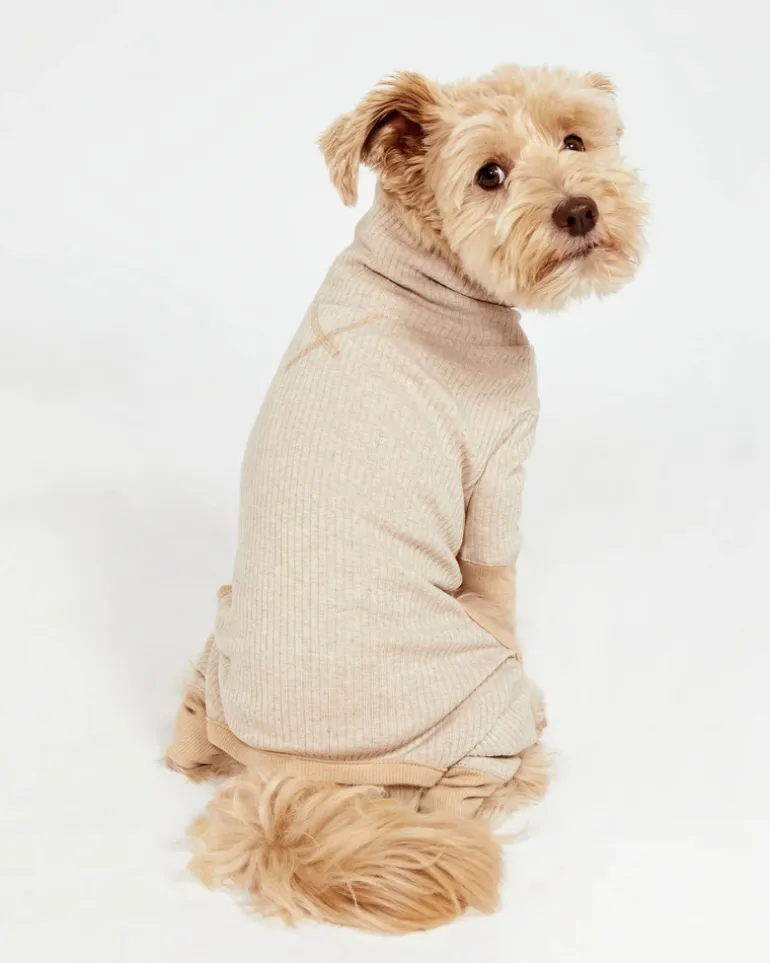 High-Neck Dog Onesie in Beige (FINAL SALE)