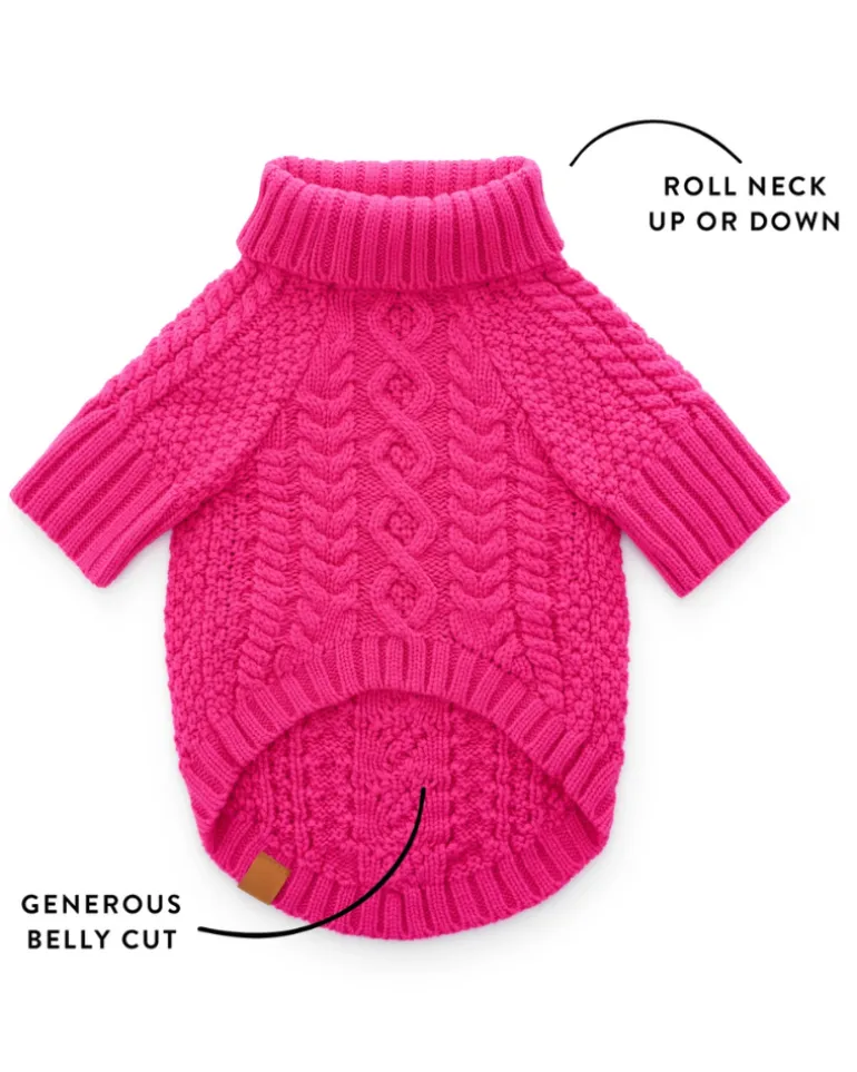 Hot Pink Cable Knit Dog Sweater