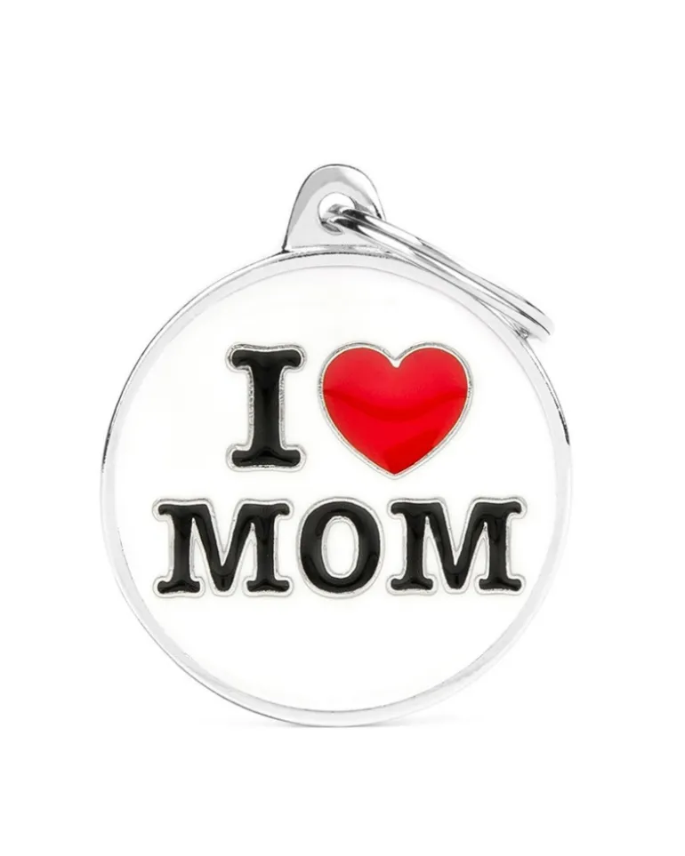 I Love Mom Custom Circle Pet ID Tag