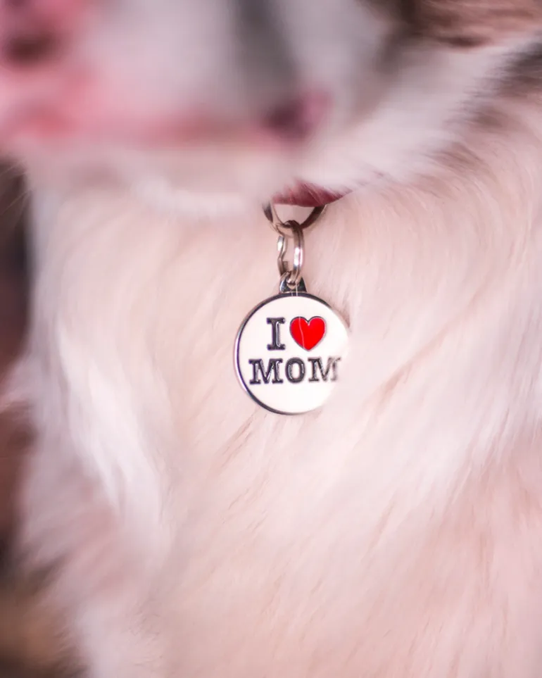 I Love Mom Custom Circle Pet ID Tag