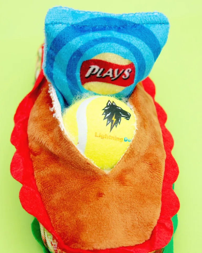 3-in-1 Sandwich Plush + Tennis Ball Dog Toy
