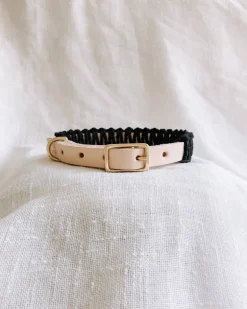 Macrame & Leather Dog Collar in Black w/ Natural (Made in the USA) (FINAL SALE)