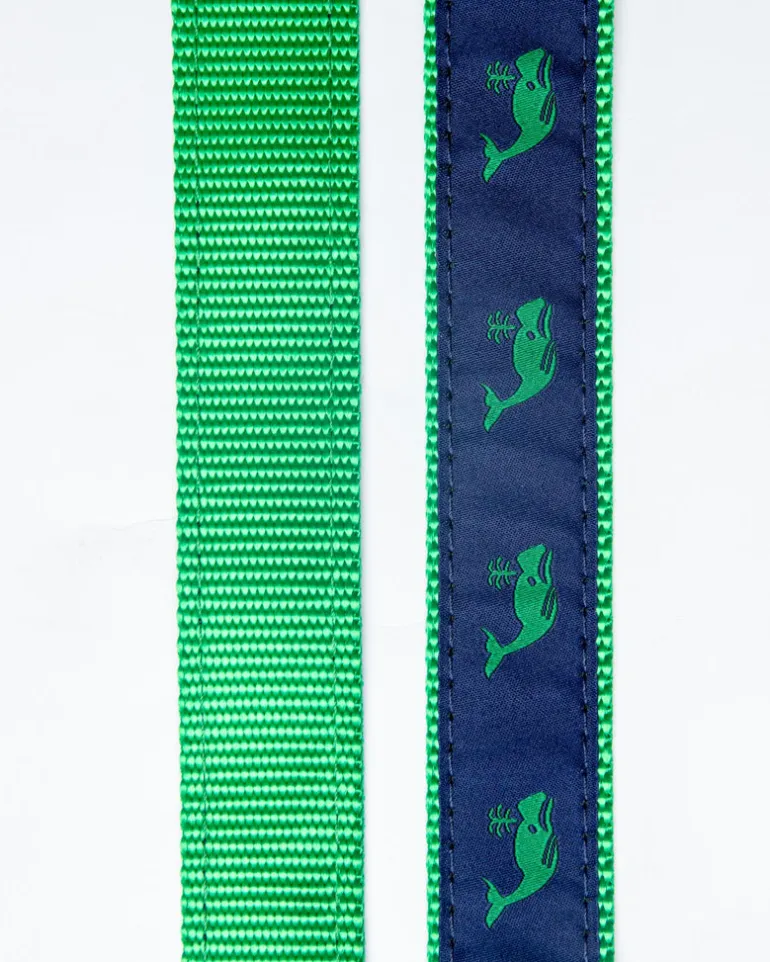 Navy + Green Whale Dog Leash (Made in the USA)