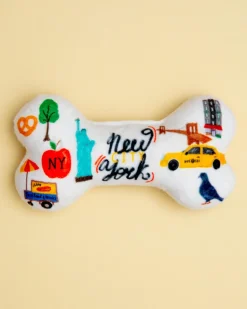 New York City Squeaky Plush Dog Bone Toy (Made in the USA)