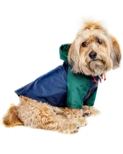 Nylon Colorblock Dog Rainbreaker in Hunter Green & Navy (Exclusive to DOG & CO.)